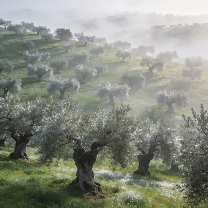 An olive grove covering the hillside